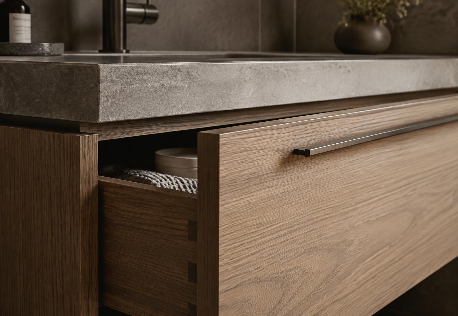 Boards and finishes considered in custom bathroom joinery