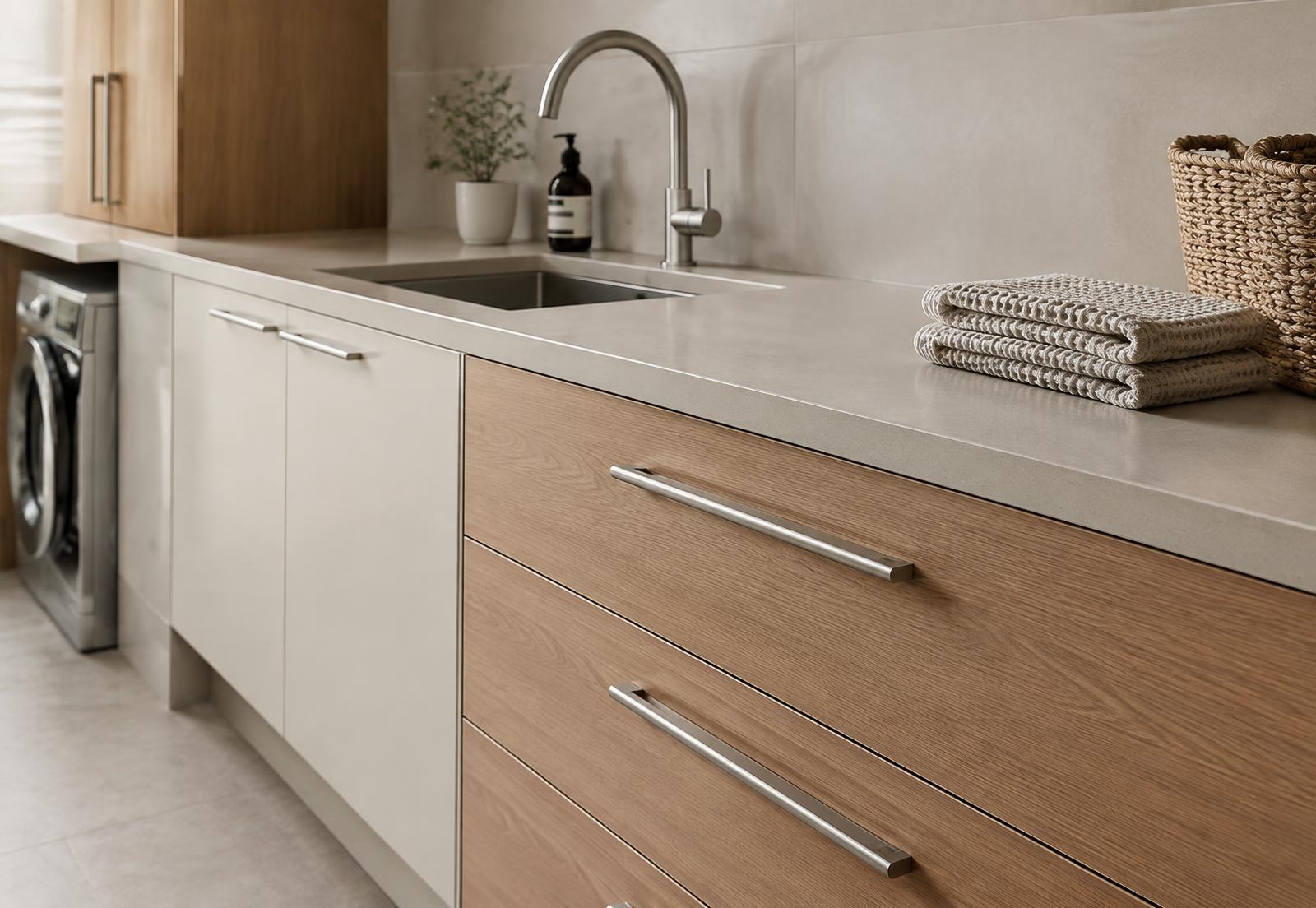 Laundry drawers, sink and durable work surface